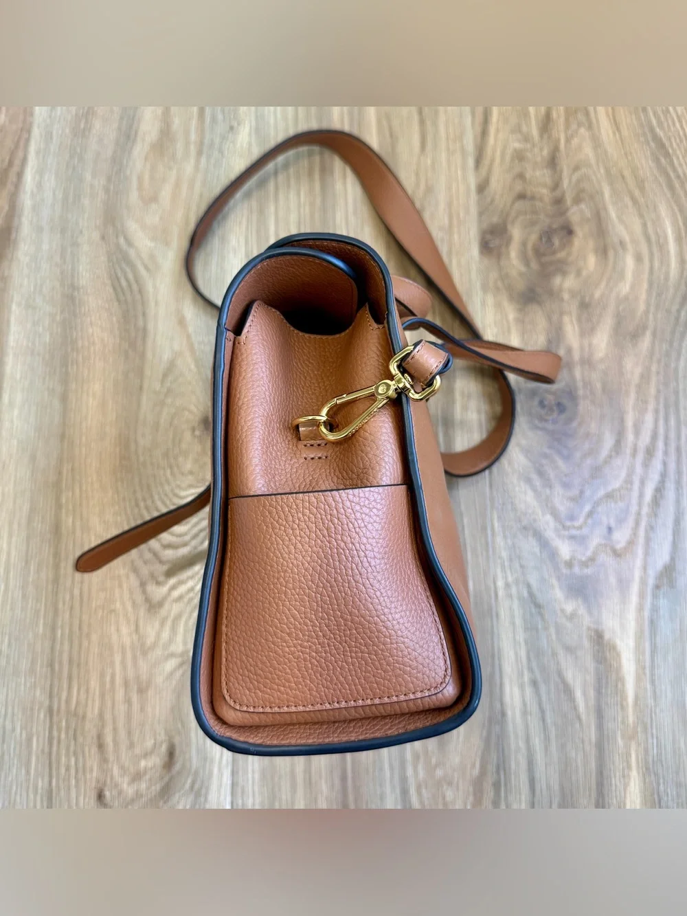 Coccinelle Authentic Italian Leather Top Handle Satchel Crossbody Bag Cognac